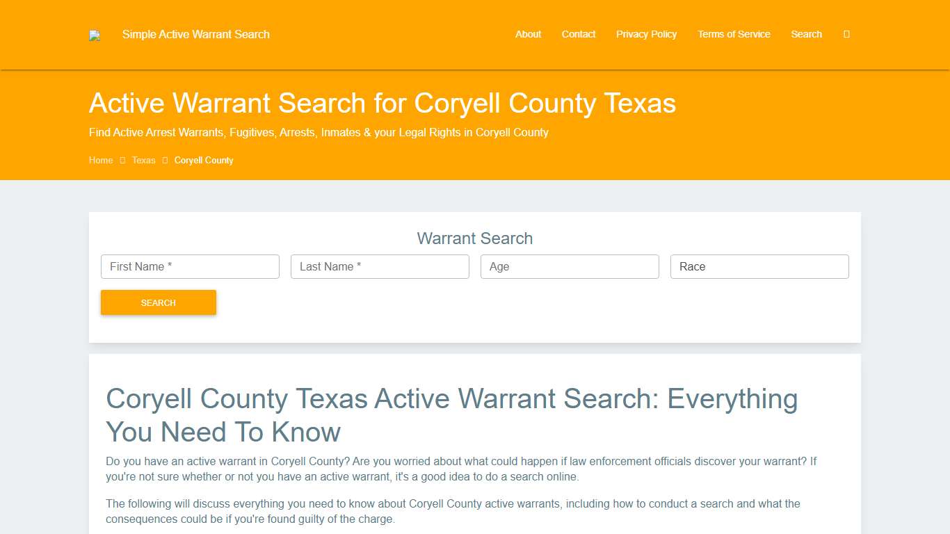 Active Warrant Search in Coryell County Texas - Outstanding Warrants