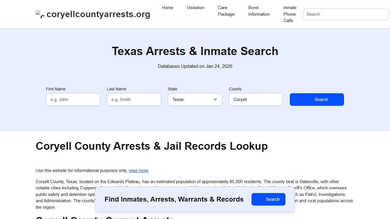 Coryell County, TX Arrests, Warrants, Police Records Search